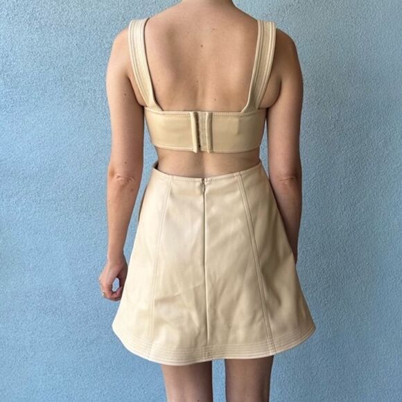 NWT Jonathan SIMKHAI Vegan Leather Mini Dress Vanilla Cutouts Size 12 - Picture 5 of 13